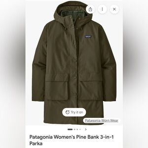 Patagonia Women’s Pine Bank 3-in-1 Parka NWT color Pine Green sz Medium